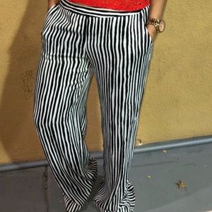 Zara Silky Black and White Striped Pants Small